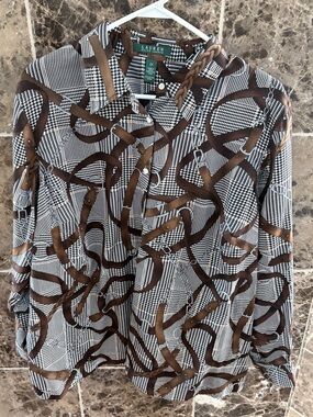 Ralph Lauren Brown and Black Patterned Button-Down Shirt Size 2X